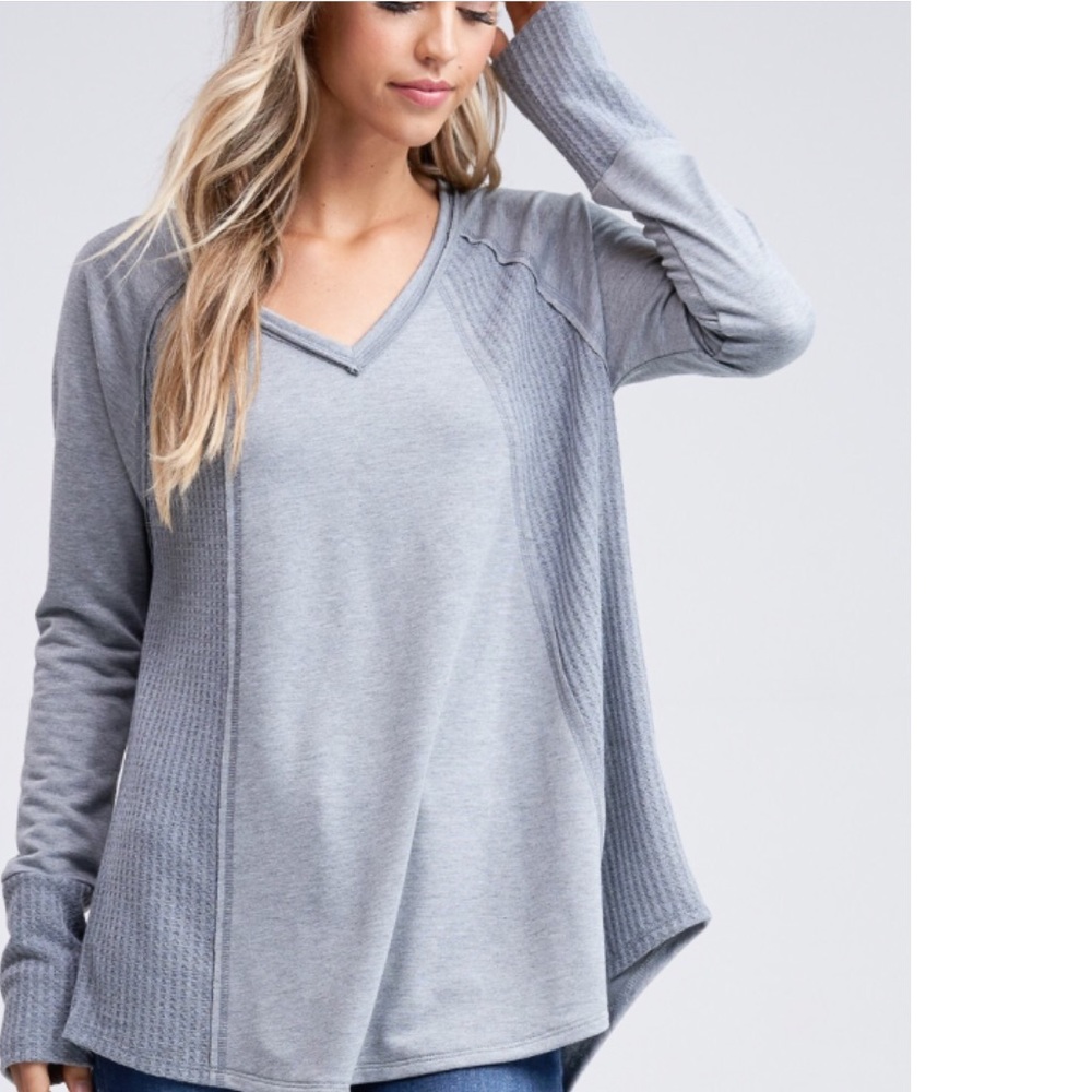 Waffle Knit Super Soft High-Low Grey LS Tunic! - Picture 3 of 16